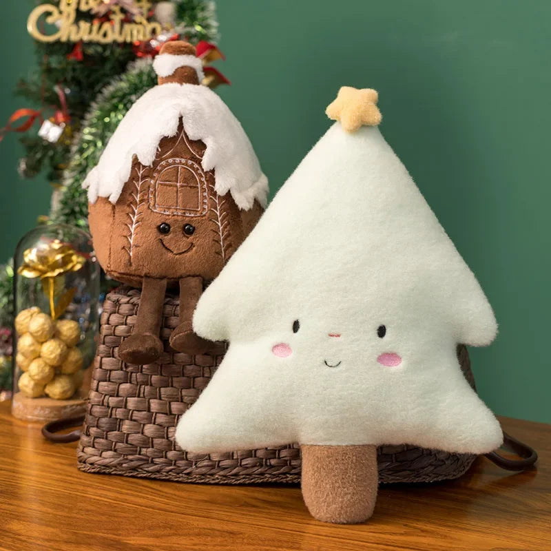 Almohada de decoración del hogar con tema navideño, pan de jengibre, árbol de Navidad.