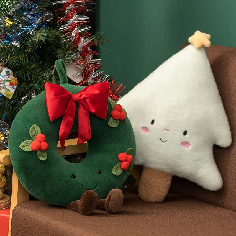 Almohada de decoración del hogar con tema navideño, pan de jengibre, árbol de Navidad.