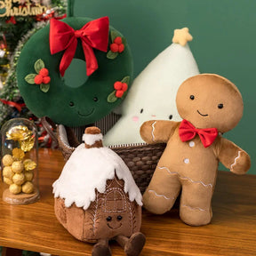 Almohada de decoración del hogar con tema navideño, pan de jengibre, árbol de Navidad.