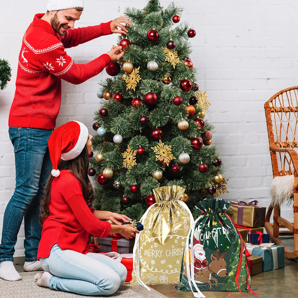 Bolsa de embalaje, con cordón, Decorativa para Navidad, fiestas, para regalo.