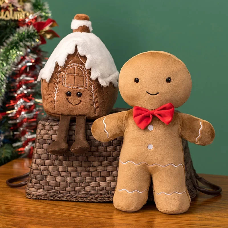 Almohada de decoración del hogar con tema navideño, pan de jengibre, árbol de Navidad.