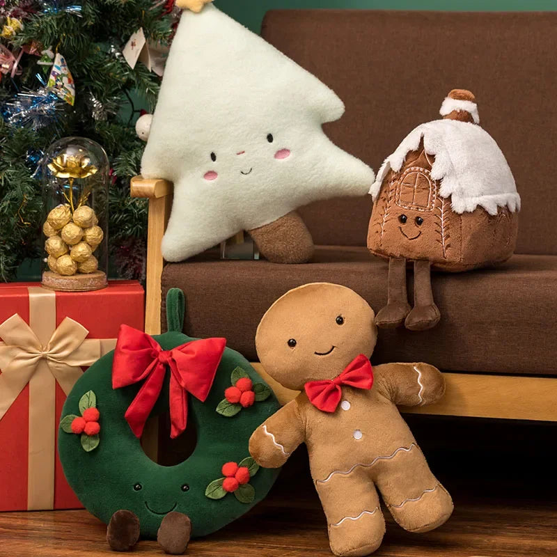 Almohada de decoración del hogar con tema navideño, pan de jengibre, árbol de Navidad.